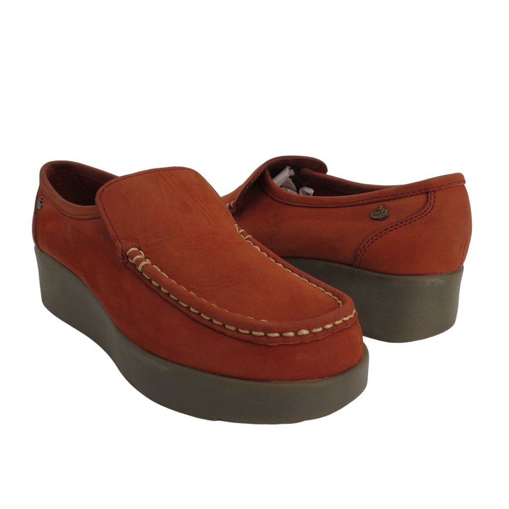 G.H. BASS Women's Retro Granny Rust Orange Nubuck Platform Wedge Loafers 7